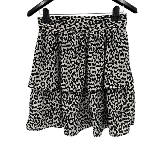 Who What Wear Medium Mini Skirt Black Ivory Leopard Print Tiered Casual Short - Picture 4 of 7